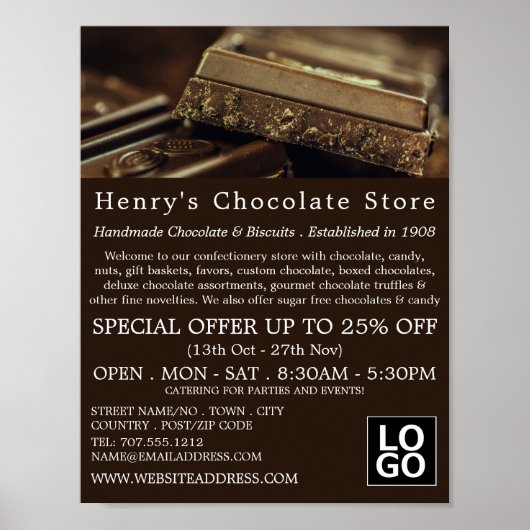 Luxe chocolade, Snoepgoed Supplies Advertentie Poster (Voorkant)
