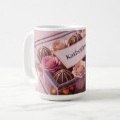 Luxe chocoladegiftbox met aangepaste naam koffiemok (Voorkant links)