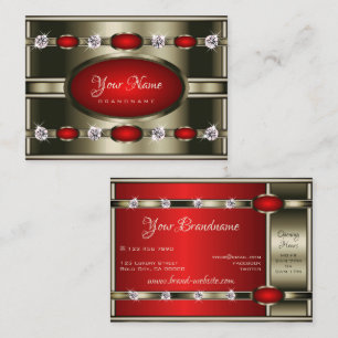 Luxe Chrome Effecten Rood met Faux Rhinestones Visitekaartje