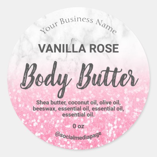 Luxe Chunky Pink Glitter Marmer Product Labels (Voorkant)