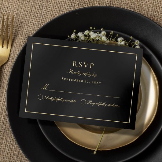 Luxe Classic Elegant Classy Zwart Goud RSVP Kaartje