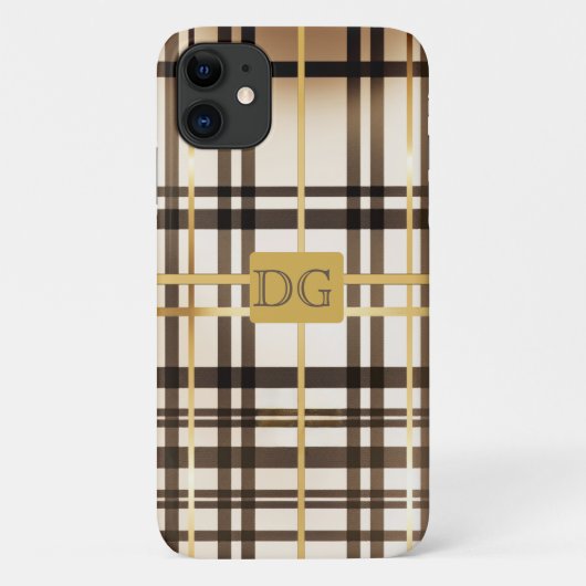 Luxe Classic Taupe en Gold Plaid iPhone Case (Achterkant)