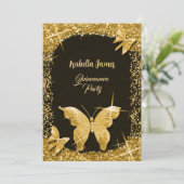 luxe classy glitter zwart goud Vlinder elegant Kaart (Staand voorkant)