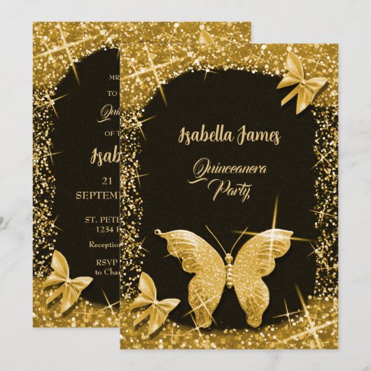 luxe classy glitter zwart goud Vlinder elegant Kaart (Voorkant / Achterkant)