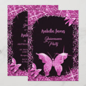 luxe classy glitter zwart roze Vlinder elegant Kaart (Voorkant / Achterkant)