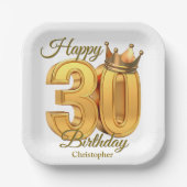 Luxe Classy Golden Royal Crown 30e verjaardag Papieren Bordje (Voorkant)