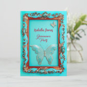 luxe classy goud turquoise Vlinder Quinceanera Kaart (Staand voorkant)