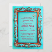 luxe classy goud turquoise Vlinder Quinceanera Kaart (Achterkant)