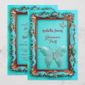 luxe classy goud turquoise Vlinder Quinceanera Kaart (Voorkant / Achterkant)