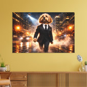 Luxe Cockapoo Muurkunst – Moderne Stadsnacht Canvas Afdruk (Insitu (Woonkamer))