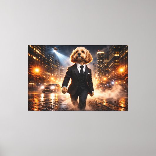 Luxe Cockapoo Muurkunst – Moderne Stadsnacht Canvas Afdruk (Voorkant)
