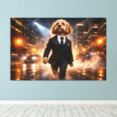 Luxe Cockapoo Muurkunst – Moderne Stadsnacht Canvas Afdruk (Insitu (Houten vloer))