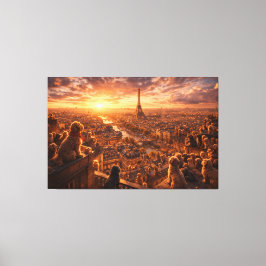 Luxe Cockapoo Muurkunst – Zonsondergang in Parijs Canvas Afdruk
