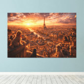 Luxe Cockapoo Muurkunst – Zonsondergang in Parijs Canvas Afdruk (Insitu (Houten vloer))