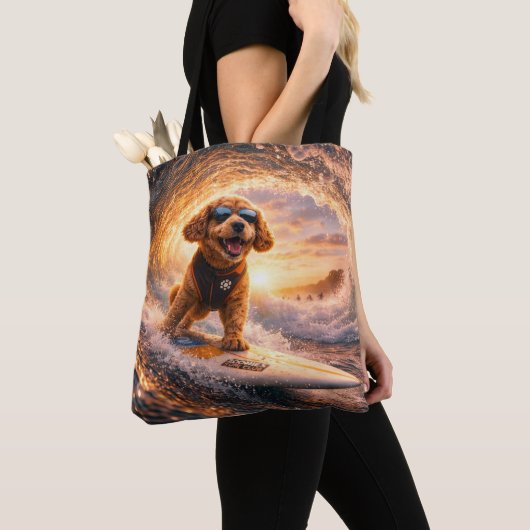 Luxe Cockapoo Surf – Ocean Dog Art Tote Bag (Dichtbij)