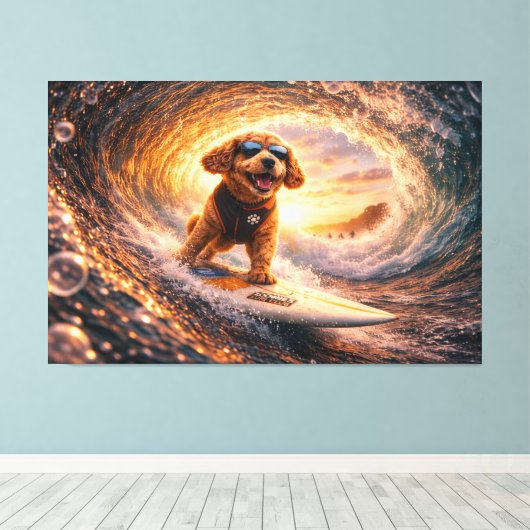 Luxe Cockapoo Surfdoek – Ocean Dog Art Canvas Afdruk (Insitu (Houten vloer))