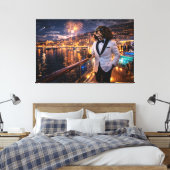 Luxe Cockapoo-wandkunst – Monaco Nachtleven Modern Canvas Afdruk (Insitu (Slaapkamer))