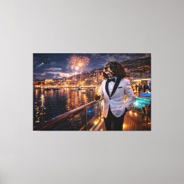 Luxe Cockapoo-wandkunst – Monaco Nachtleven Modern Canvas Afdruk