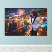 Luxe Cockapoo-wandkunst – Monaco Nachtleven Modern Canvas Afdruk (Insitu (Houten vloer))