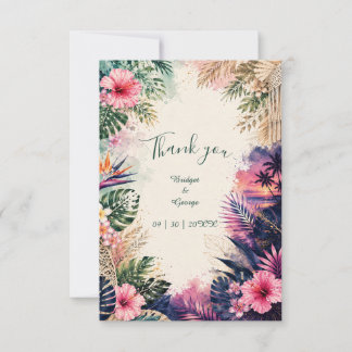 luxe collage Hawaï moody boho tropisch huwelijk Bedankkaart