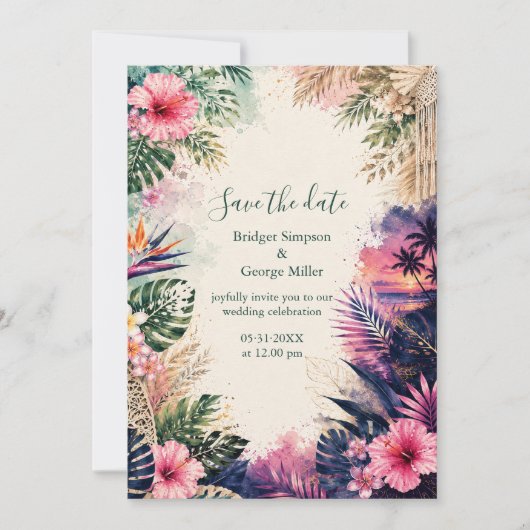 luxe collage Hawaï moody boho tropische bruiloft Kaart (Voorkant)