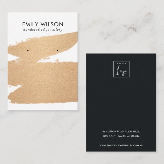 LUXE COPPER FOIL BRUSH STROKE STUD EARRING DISPLAY VISITEKAARTJE (Voorkant / Achterkant)