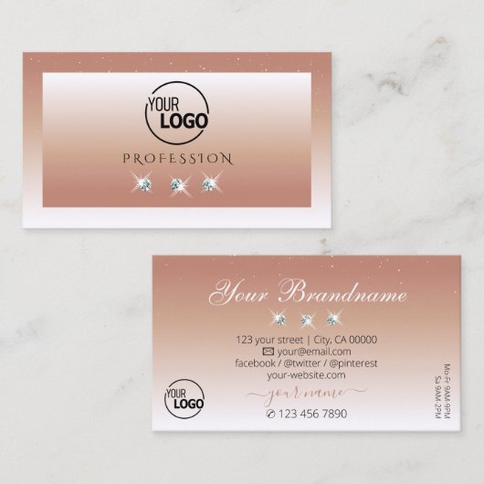 Luxe Coral White Ombre Sparkle Diamonds voegt Logo Visitekaartje (Voorkant / Achterkant)