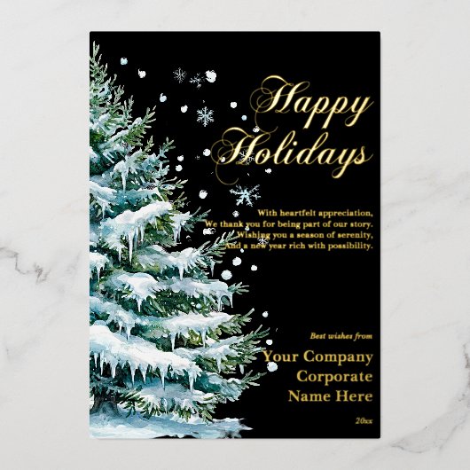 Luxe Corporate Snow Evergreen Vakantie Folie Kaart (Voorkant)