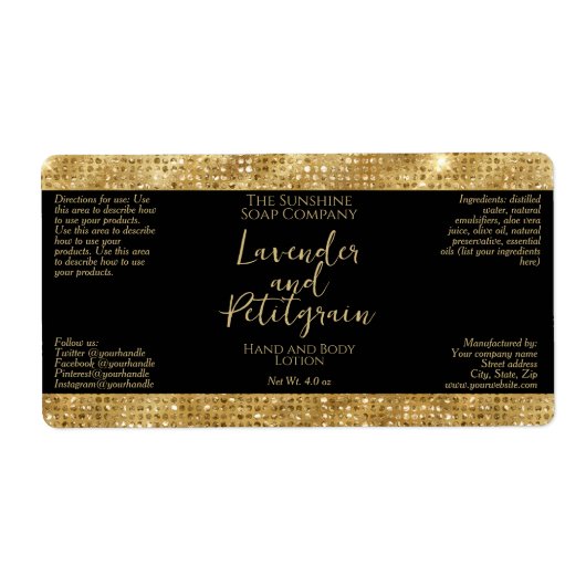 Luxe Cosmetica Label - Zwart & Goud Glitter (Voorkant)