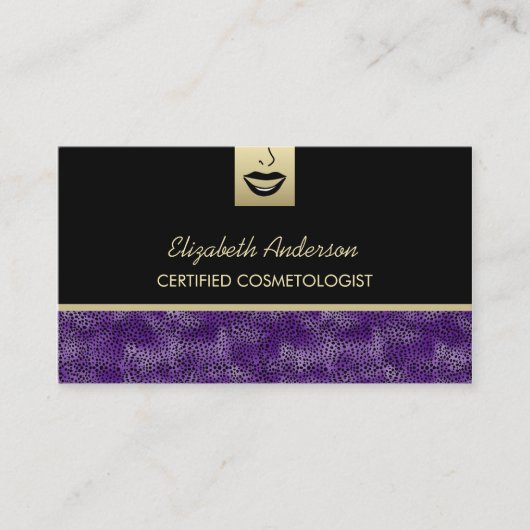 Luxe Cosmetologie Paarse Cheetah Make-up Artiest Visitekaartje (Voorkant)