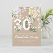 Luxe Cream Champagne Floral 30e Verjaardagsfeest Kaart (Staand voorkant)