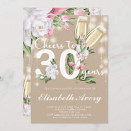 Luxe Cream Champagne Floral 30e Verjaardagsfeest Kaart