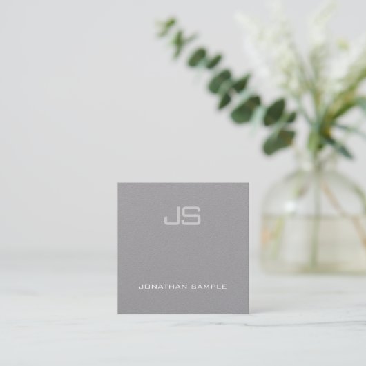 Luxe Creative Modern Monogram Premium Gray Plain Vierkante Visitekaartje (Staand voorkant)