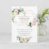 Luxe Crème Blush Bloem Goud Kruis Bevestiging Kaart (Staand voorkant)