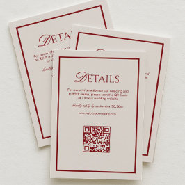 Luxe Crème en Bourgondië Trouwdetails Qr Code Informatiekaartje