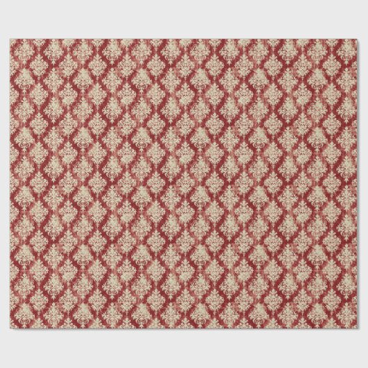 Luxe Crème en Rode Damask Pattern Cadeaupapier (Vlak)