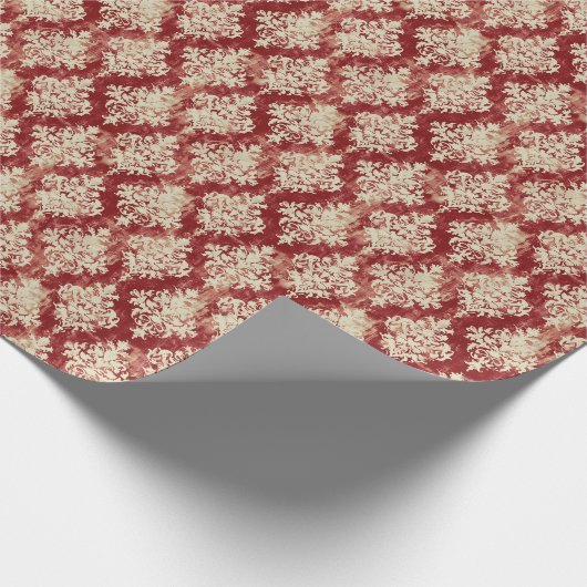 Luxe Crème en Rode Damask Pattern Cadeaupapier (Hoek)