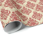 Luxe Crème en Rode Damask Pattern Cadeaupapier (Rol Hoek)