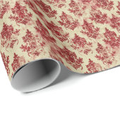 Luxe  Crème en Rode Damask Pattern Cadeaupapier (Rol Hoek)