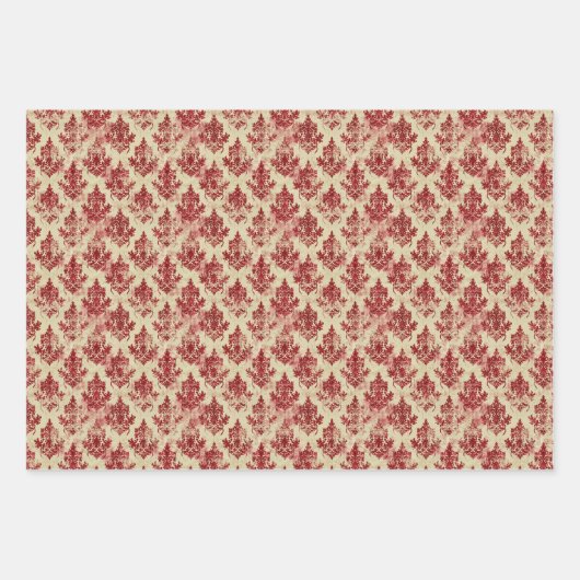 Luxe  Crème en Rode Damask Pattern Inpakpapier Vel (Voorkant 3)