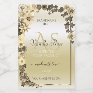 Luxe Crème Gouden Bloem Productlabels Monogram Voedselcontainer Etiket