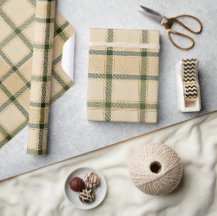 Luxe Crème Groen & Goud Schotse Ruit Elegant Neut Cadeaupapier