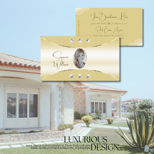 Luxe Crème met Gouden Decor Diamanten en Foto Visitekaartje