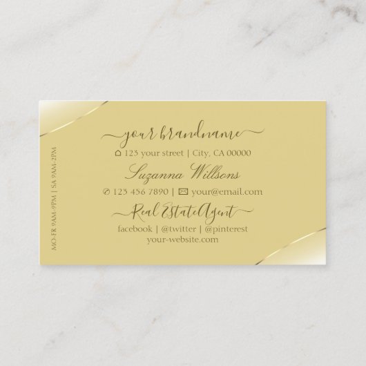 Luxe Crème met Gouden Decor Diamanten en Monogram Visitekaartje (Achterkant)