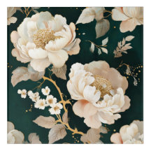 Luxe Crème Peony Acryl Wall Art – Donkergroen
