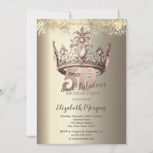 Luxe Crown Gold Confetti 50ste verjaardag Kaart (Voorkant)
