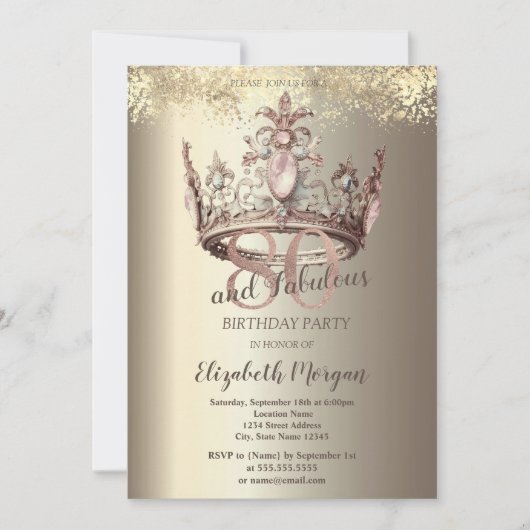 Luxe Crown Gold Confetti 80ste verjaardag Kaart (Voorkant)