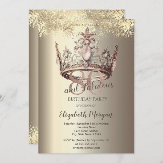 Luxe Crown Gold Confetti 80ste verjaardag Kaart (Voorkant / Achterkant)