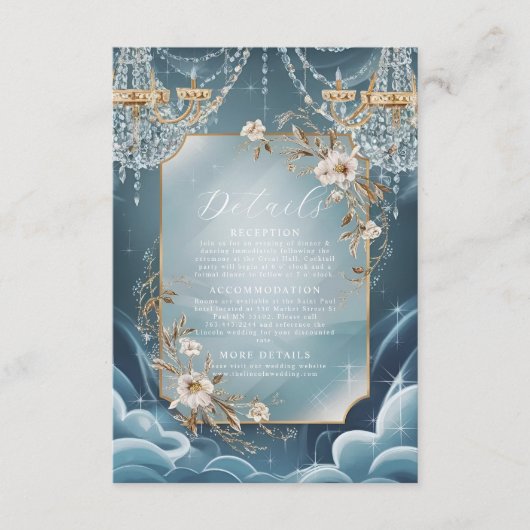 Luxe Crystal Kroonluchter bloemenbruiloft Informatiekaartje (Voorkant)