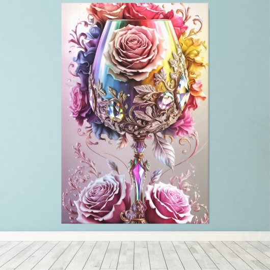 Luxe Crystal Wine Glass Waterverf Canvas Afdruk (Insitu (Houten vloer))